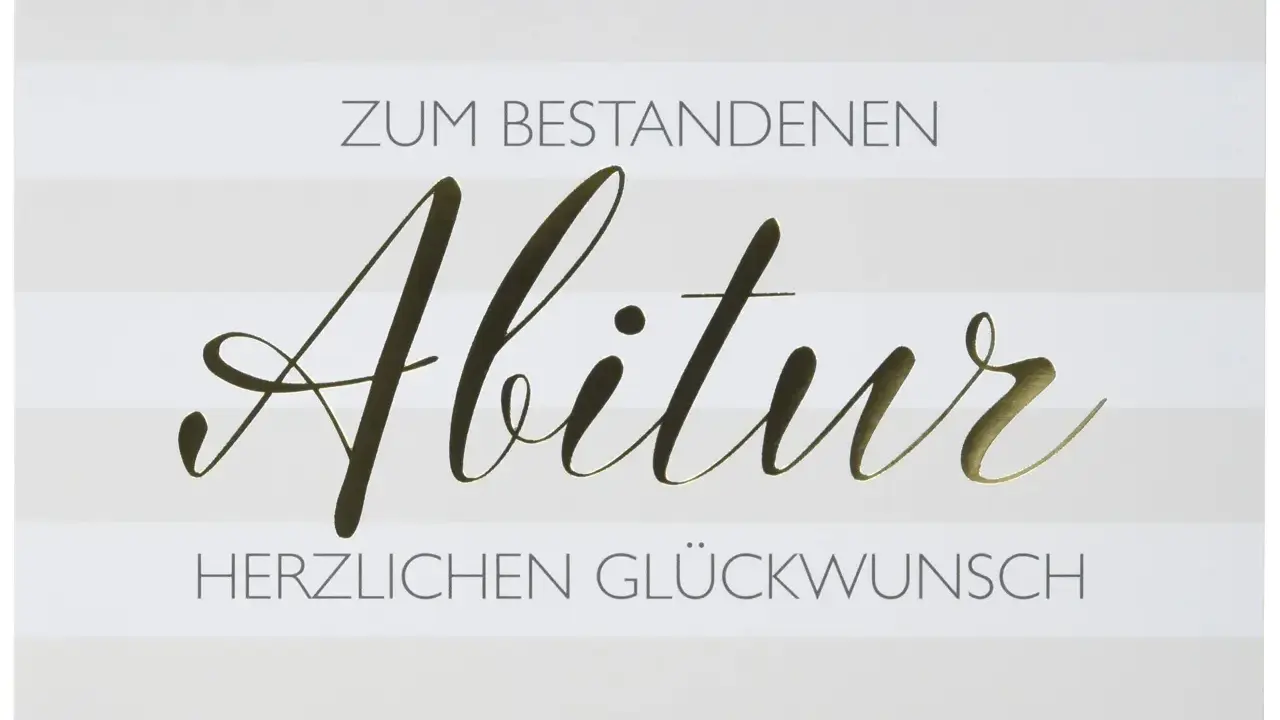 Glückwunschkarte zum bestandenen Abitur. Die Bedeutung des Abiturs als Meilenstein wird mit goldener Schrift hervorgehoben.