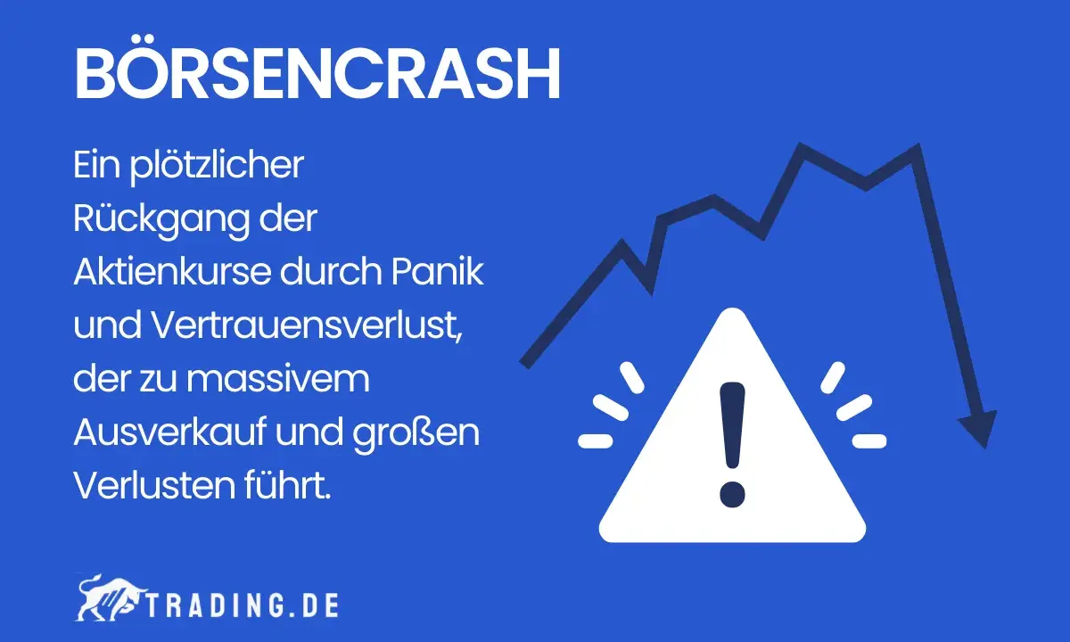 Börsencrash: Ein plötzlicher Rückgang der Aktienkurse durch Panik und Vertrauensverlust, der zu massivem Ausverkauf und großen Verlusten führt. Ähnlich wie beim schwarzen Freitag 1929.
