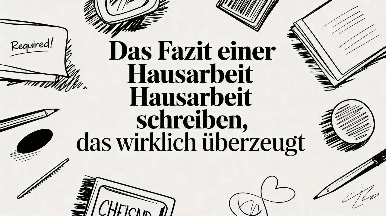 Das Fazit einer Hausarbeit schreiben, das wirklich überzeugt. Ein Motivvergleich von Schreibutensilien und Notizen.