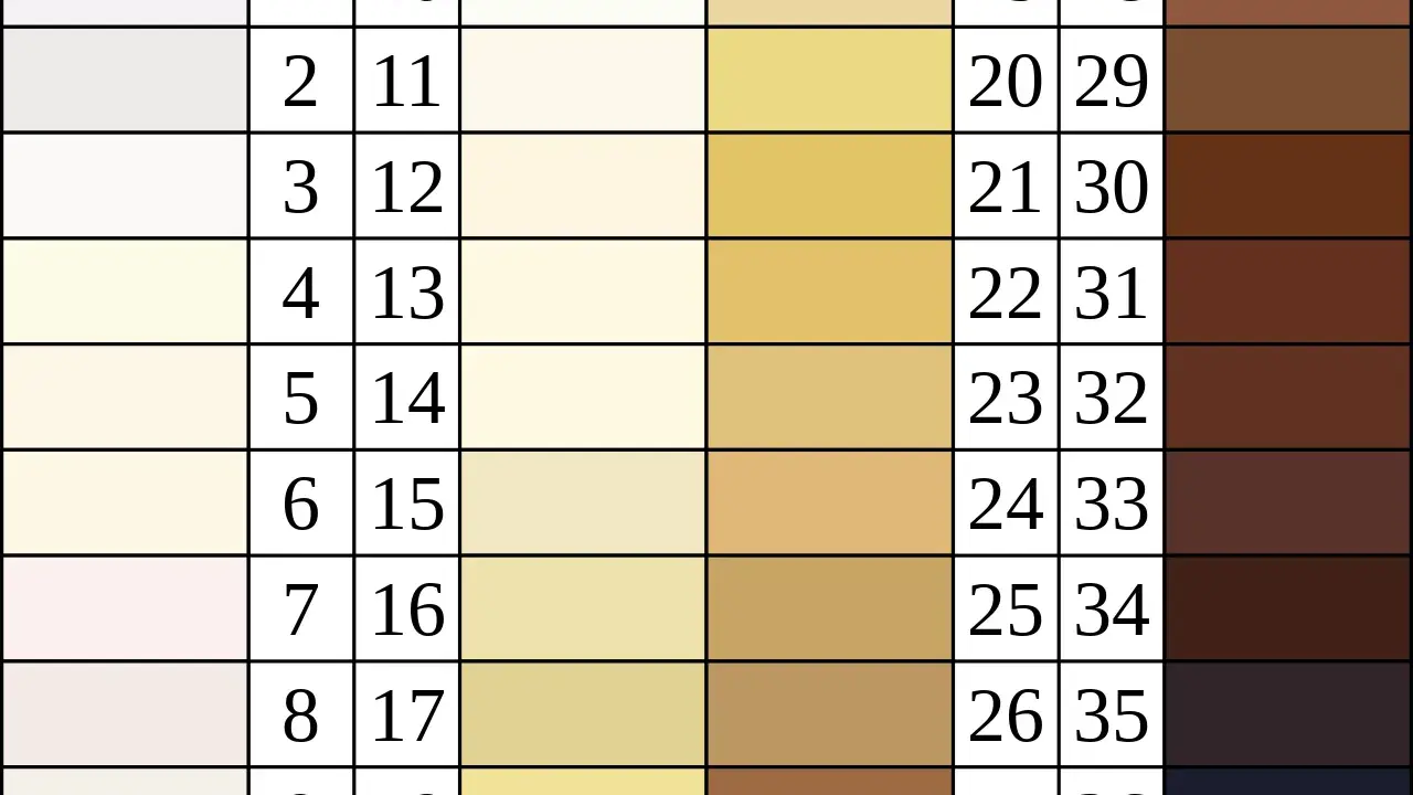Farbpalette von hell bis dunkel, die die Vielfalt der Hauttöne darstellt, ein Beispiel für polygenie.