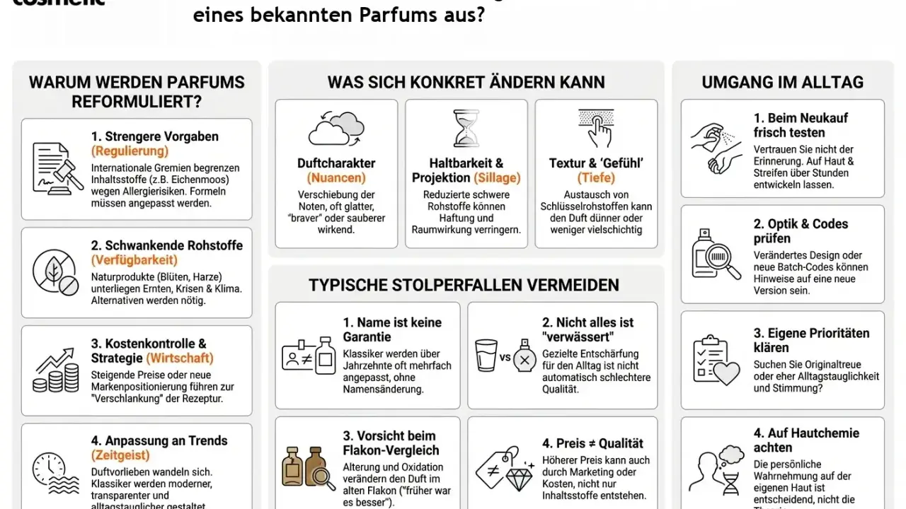 Reformulierungen von Parfums: Was sich ändert, warum & wie man typische Stolperfallen vermeidet. Ein Leitfaden für den **einzelunterricht** der Duftwelt.