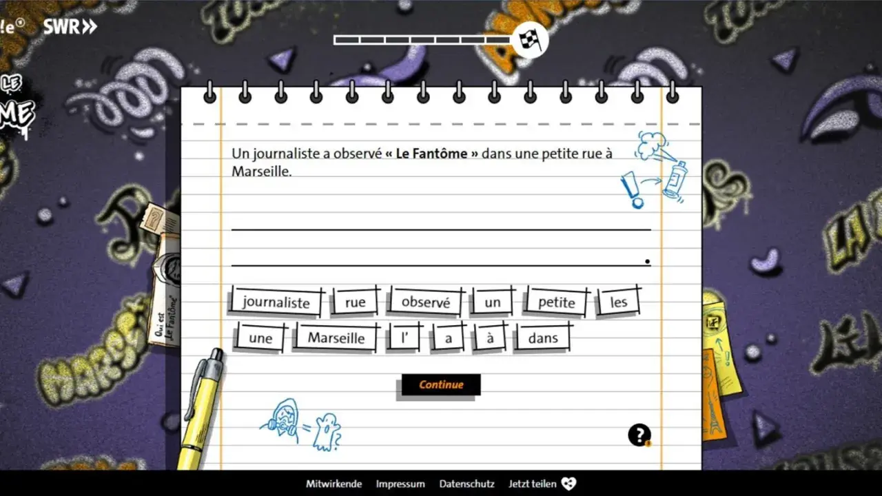 Französisch-Übung: Lerne indirekte Objektpronomen, indem du Sätze mit "Le Fantôme" in Marseille bildest.