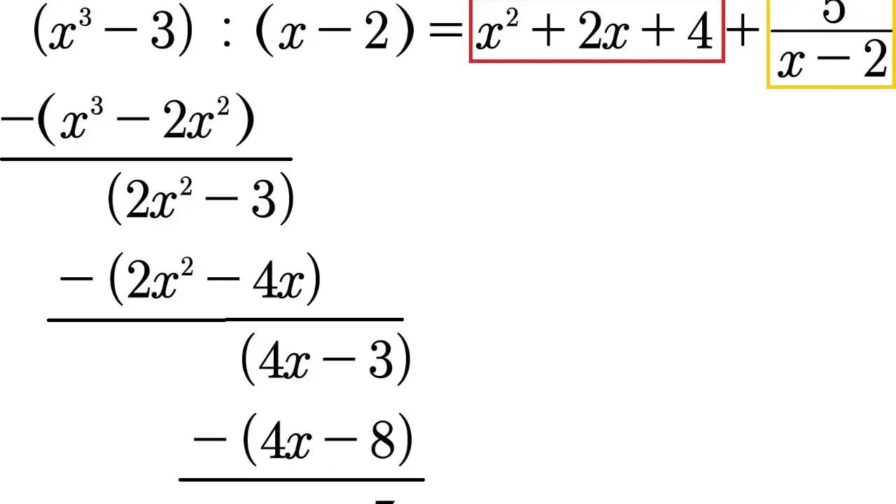 Polynomdivision zeigt, dass die Funktion $x^2+2x+4 + \frac{5}{x-2}$ eine schräge Asymptote hat.