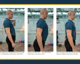Mann korrigiert Haltung: Brustbein hoch, Bauch anspannen. Ein **growth mindset** hilft, schlechte Gewohnheiten zu überwinden und sich zu verbessern.