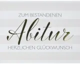 Glückwunschkarte zum bestandenen Abitur. Die Bedeutung des Abiturs als Meilenstein wird mit goldener Schrift hervorgehoben.