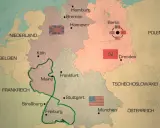 Karte zeigt die Besatzungszonen Deutschlands nach dem Zweiten Weltkrieg. Berlin ist geteilt.