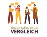 Vier Personen im Gespräch, wie bei einem Vergleich. Ein Stilmittel, das wie eine Simile im Deutschen wirkt.