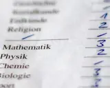 Zeugnis Grundschule Niedersachsen: Fächer wie Religion, Mathematik, Physik, Chemie, Biologie mit Noten.