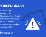 Börsencrash: Ein plötzlicher Rückgang der Aktienkurse durch Panik und Vertrauensverlust, der zu massivem Ausverkauf und großen Verlusten führt. Ähnlich wie beim schwarzen Freitag 1929.