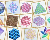Bunte geometrische Muster, die an eine faszinierende Punktsymmetrie erinnern.