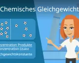 Eine Frau erklärt das chemische Gleichgewicht anhand von Fußballsymbolen und der Gleichgewichtskonstante K.