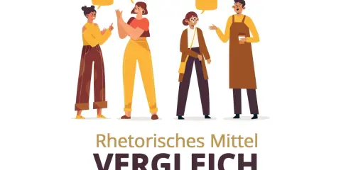 Vier Personen im Gespräch, wie bei einem Vergleich. Ein Stilmittel, das wie eine Simile im Deutschen wirkt.