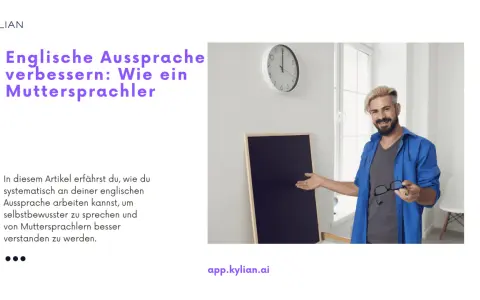 Ein Mann mit Brille und blauer Jacke erklärt vor einer Tafel, wie man die englische Aussprache verbessert, um wie ein Muttersprachler zu klingen.