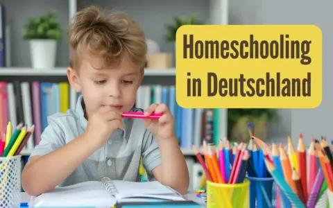 Ein Junge lernt zu Hause. Bunte Stifte und Bücher sind auf dem Tisch. Homeschooling in Deutschland ist eine Option für viele Familien.