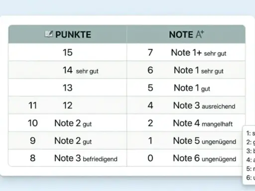 Punktesystem für Noten: 8 Punkte ergeben eine befriedigend Note 3.