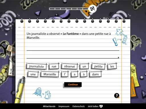 Französisch-Übung: Lerne indirekte Objektpronomen, indem du Sätze mit "Le Fantôme" in Marseille bildest.