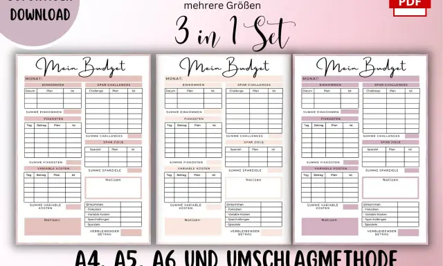 Budgetplaner-Set zum Ausdrucken. Ideal, um die Kosten im Blick zu behalten, ähnlich wie bei der Planung für abizeitung drucken kosten.