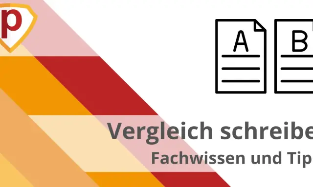 So wie schreibt man einen Vergleich? Icons von Dokumenten A und B zeigen, wie man Fachwissen und Tipps für Vergleiche nutzt.