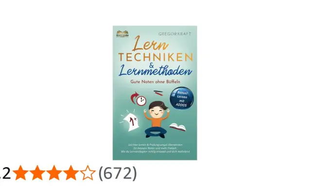 Buchcover "Lerntechniken & Lernmethoden" von Gregor Kraft. Zeigt eine lächelnde Figur, die lernt, mit Tipps für effektive Lernmethoden.