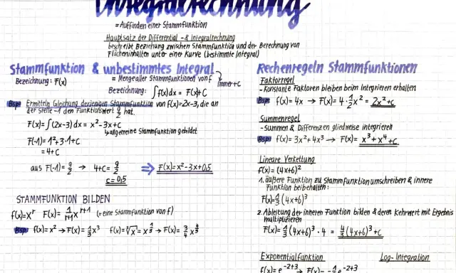 Stammfunktionen: Integralrechnung, Hauptsatz, Faktorregel, Summenregel, lineare Verkettung, Exponentialfunktion.