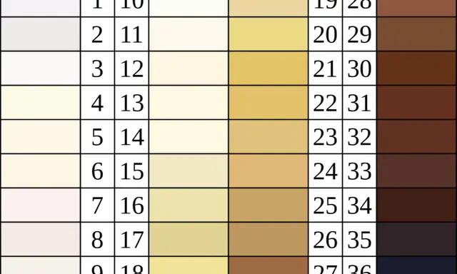 Farbpalette von hell bis dunkel, die die Vielfalt der Hauttöne darstellt, ein Beispiel für polygenie.