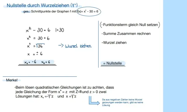 Berechnung von Nullstellen durch Wurzelziehen: x² - 30 = 6 führt zu x = ±6. Dies zeigt, dass es zwei Lösungen gibt, keine dreifache Nullstelle.