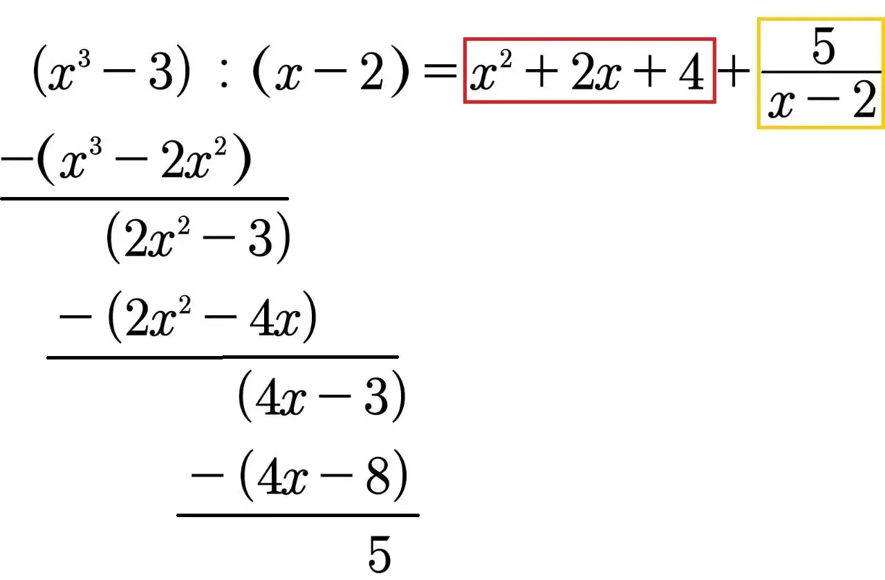 Polynomdivision zeigt, dass x²+2x+4 die schräge asymptote ist, mit einem Rest von 5/(x-2).