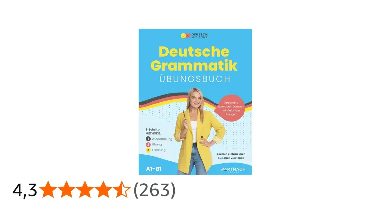 Deutsch Grammatik Übungsbuch von Deutsch mit Anna. Hier lernst du die Wortbedeutung und Grammatik für A1-B1.