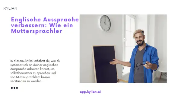 Ein Mann mit Brille und blauer Jacke erklärt vor einer Tafel, wie man die englische Aussprache verbessert, um wie ein Muttersprachler zu klingen.