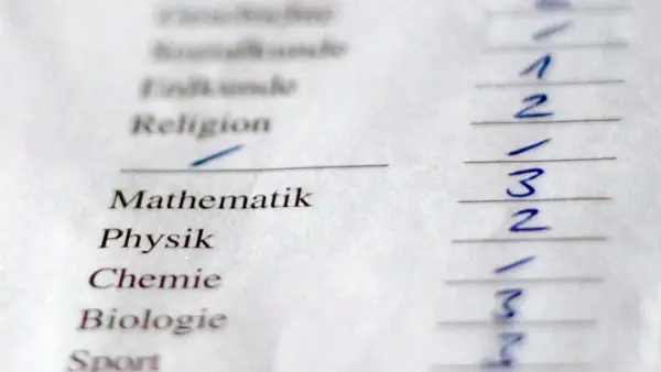 Zeugnis Grundschule Niedersachsen: Fächer wie Religion, Mathematik, Physik, Chemie, Biologie mit Noten.